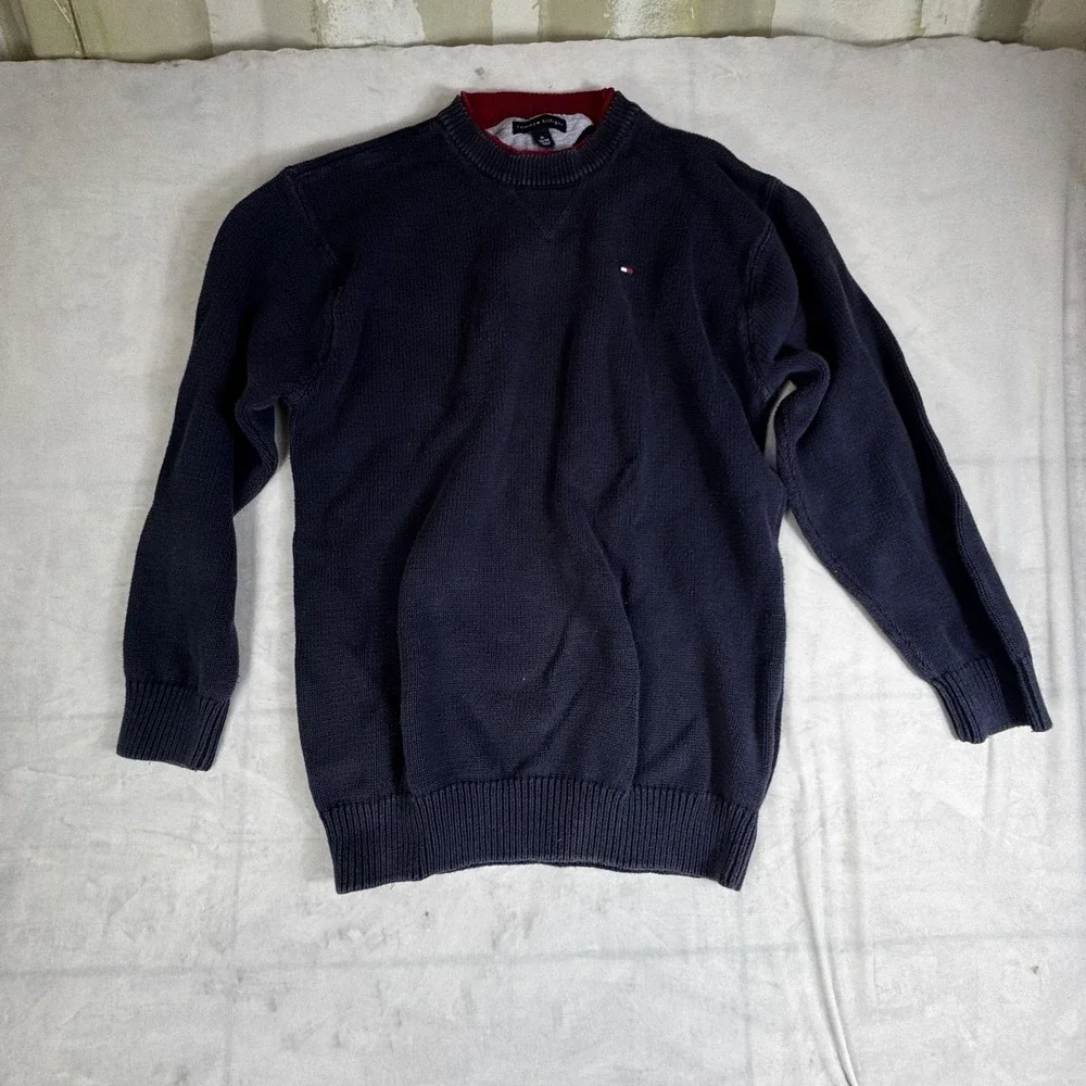 Tommy Hilfiger Sweater Men's XL Navy Chunky Knit Long Sleeve Crew Neck Pullover